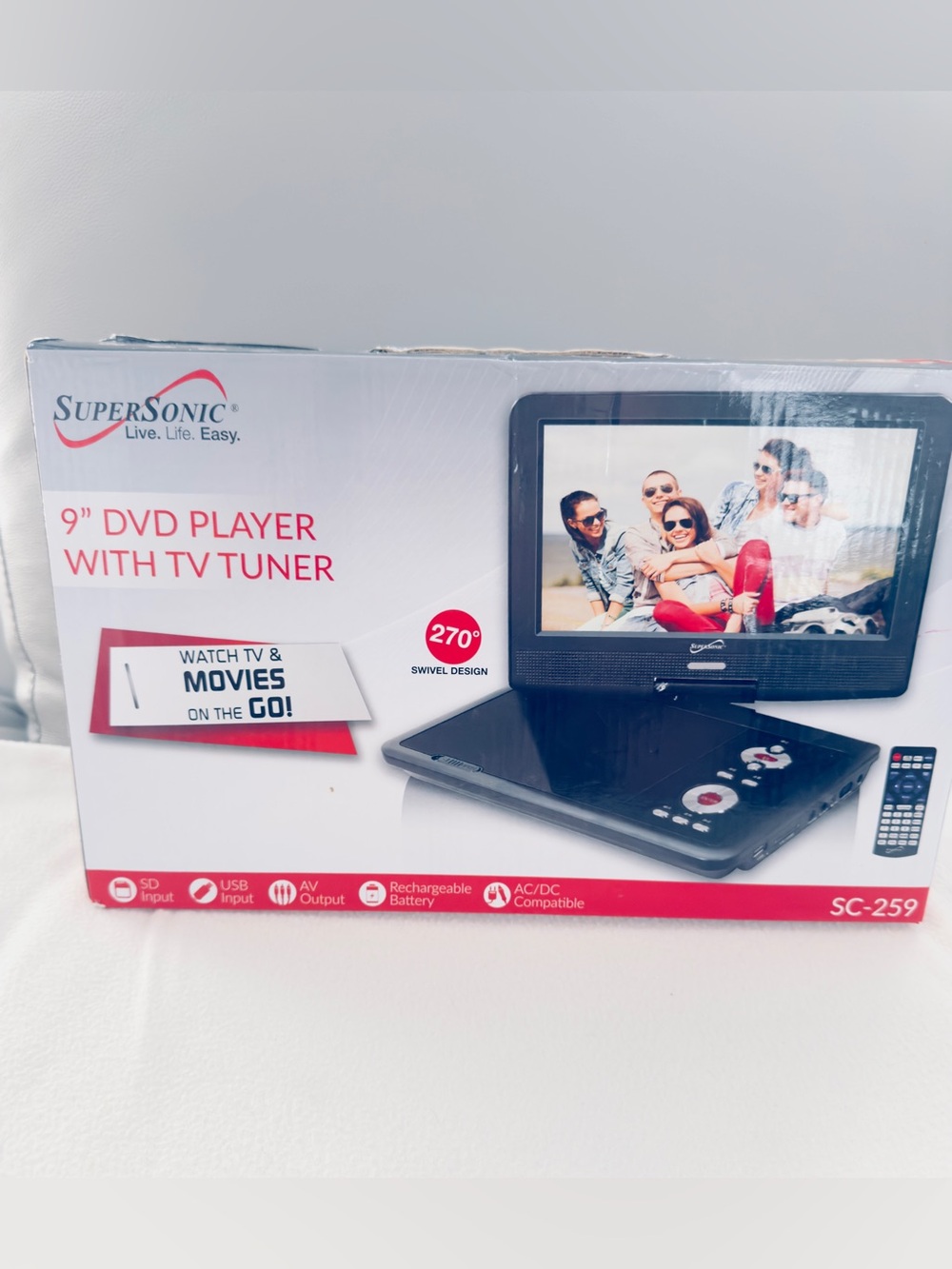 Supersonic SC-259 9” Portable DVD Player with TV Tuner – NEW